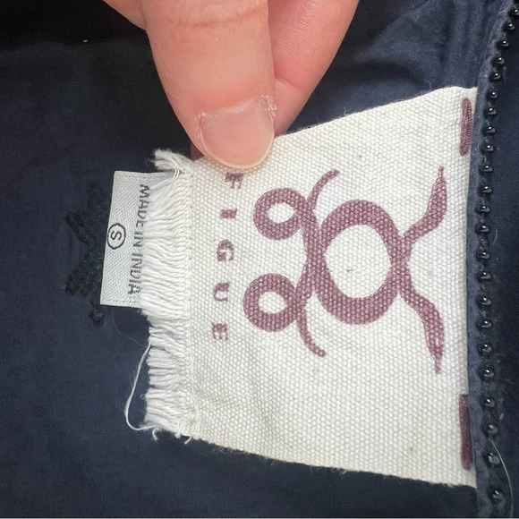 Figue Beaded Embroidered Boho Peasant Top Navy Size S - Picture 5 of 6